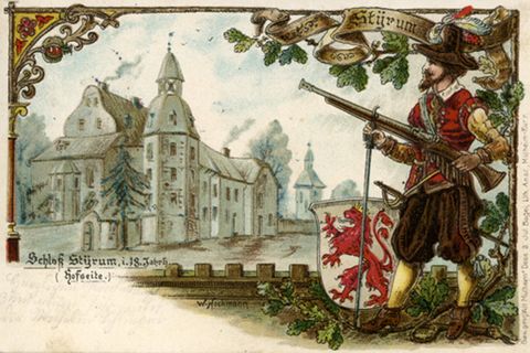 Historische Malerei von der Hofseite von Schloß Styrum