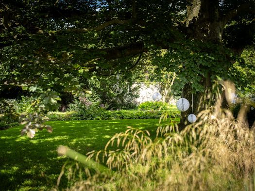 Dekorierter Baum im Sommer im Schlossgarten Styrum