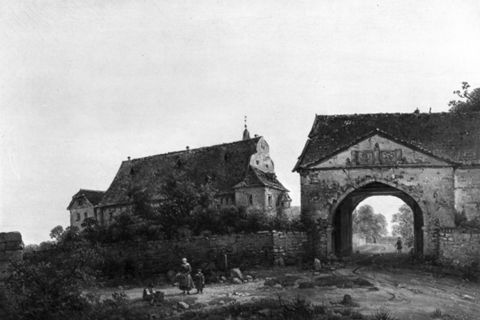 Historisches Foto von den Mauern am Schloß Styrum